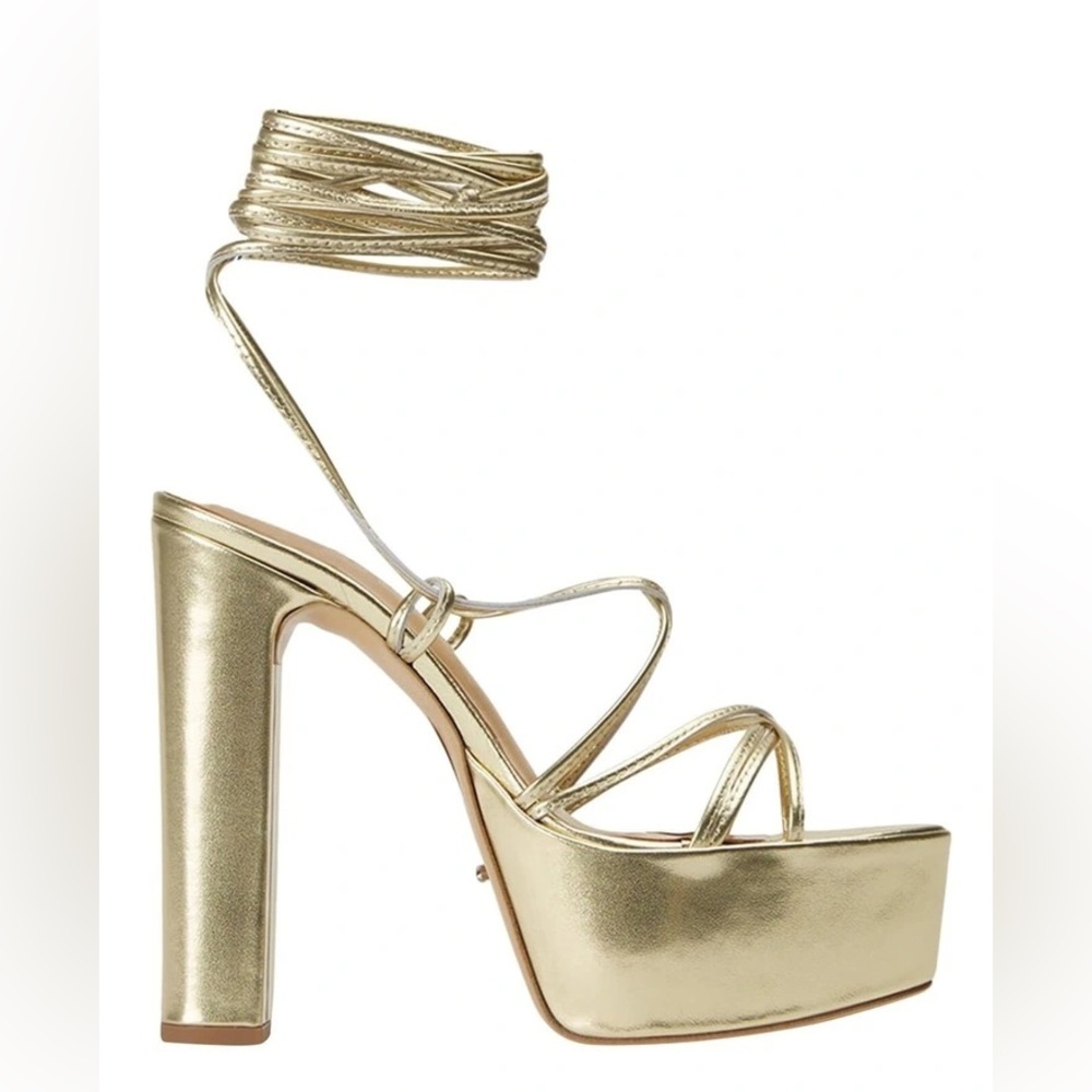 TONY BIANCO JEMMA GOLD METALLIC PLATFORM STRAPPY HEELS
